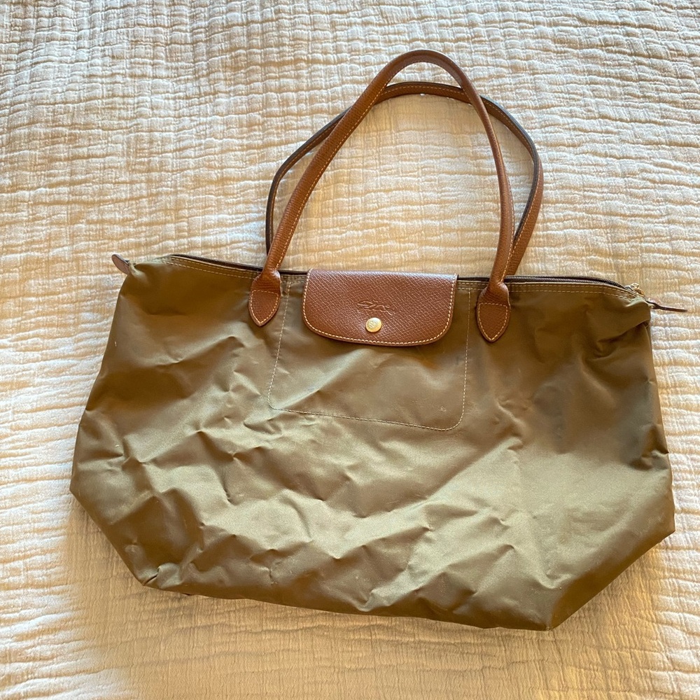 Longchamp Tan/Olive Tote Bag
